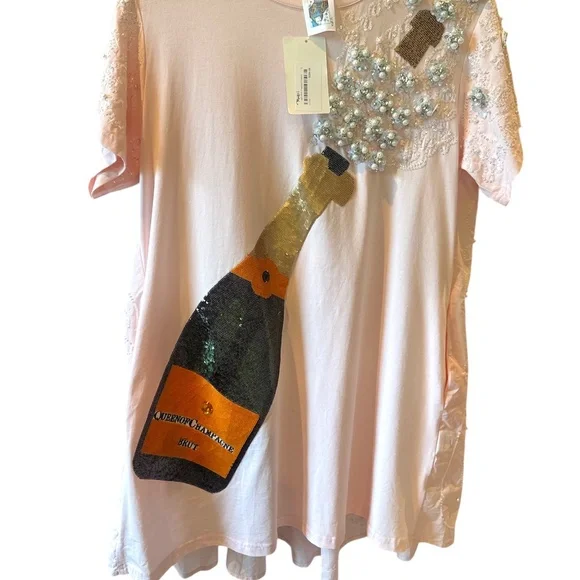 QUEEN OF SPARKLES | Dresses | Nwt Queen Of Sparkles Champagne Popping Pink  Dress S Pockets Bridal Couture Bead | Poshmark